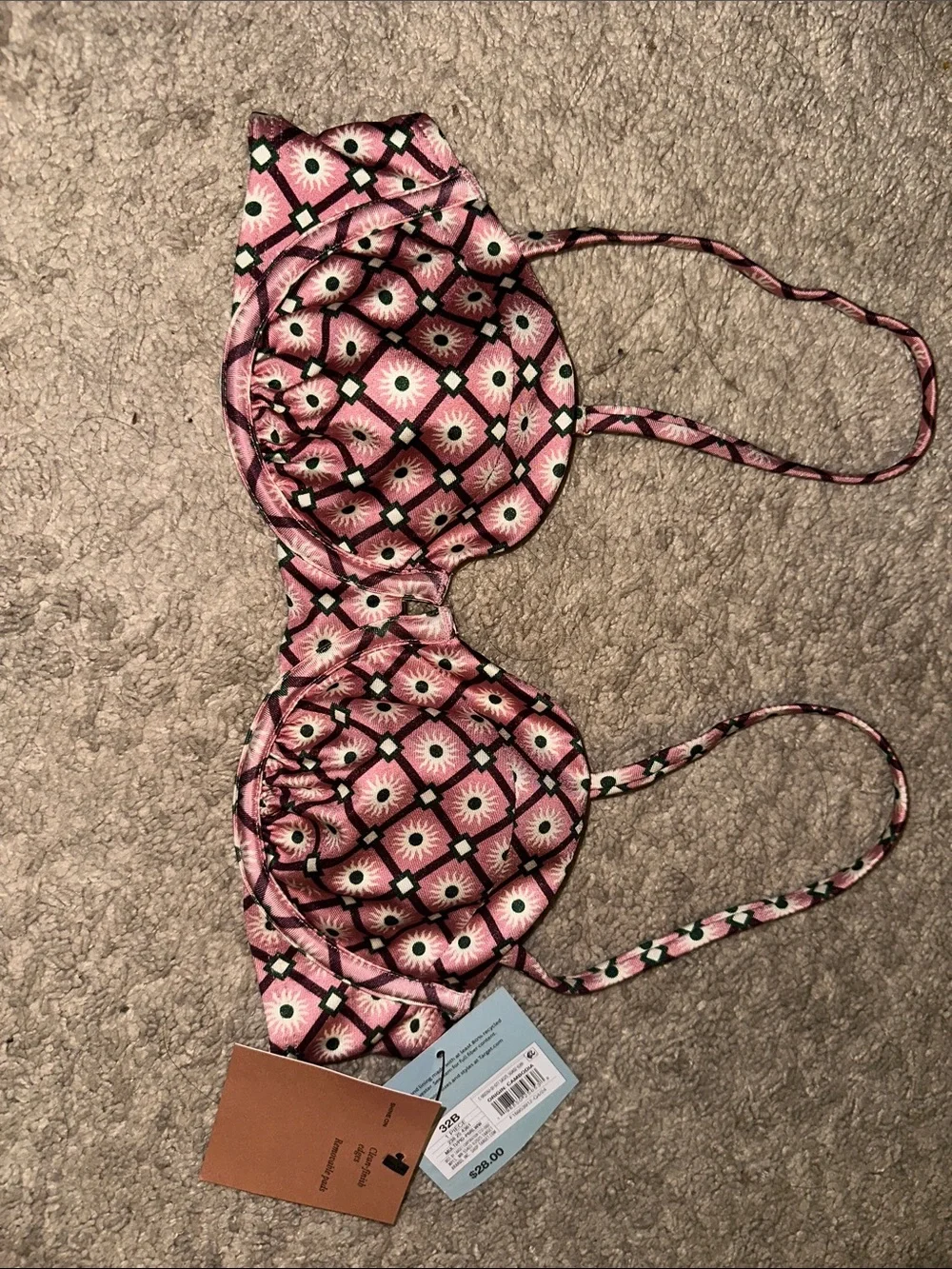 Shade & Shore Pink Geometric Underwire Bikini Top